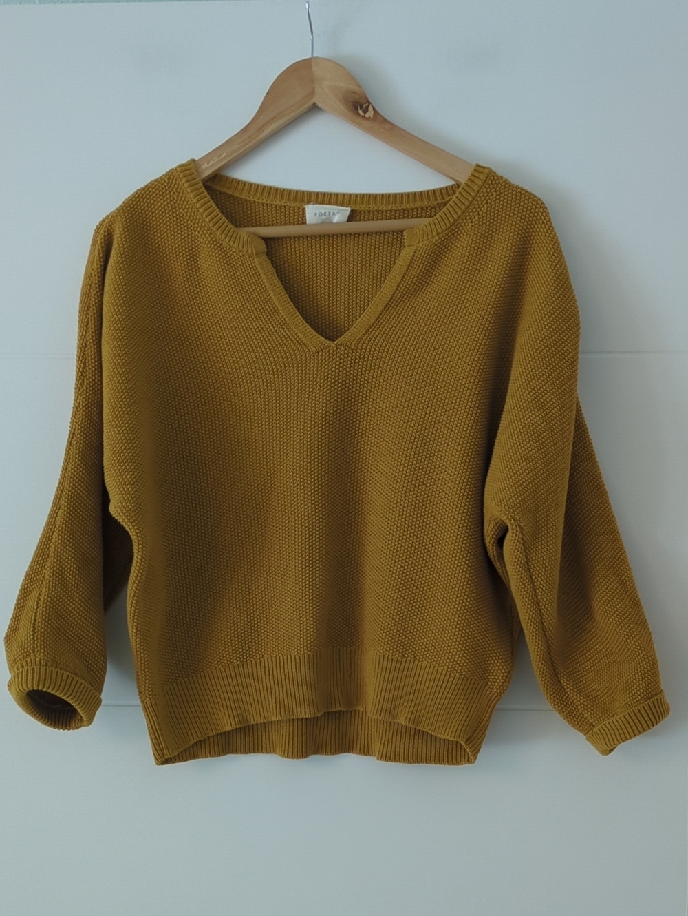 Poetry Marigold V-Neck Knit Cotton Sweater Dolman Sleeves Boho Pullover Sz 4